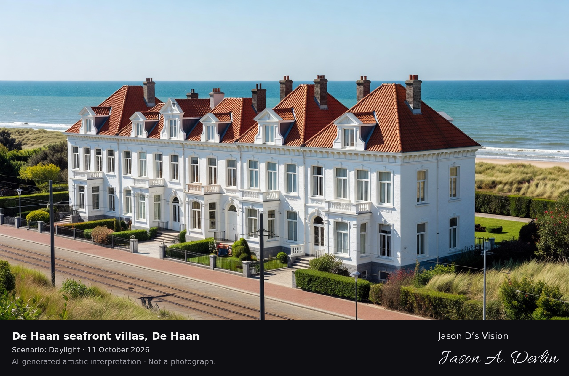 AI-generated artistic interpretation of De Haan seafront villas, De Haan, Belgium.